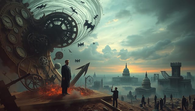 A surreal landscape of political imagery, bathed in an eerie, dreamlike light. In the foreground, a figure resembling a politician stands amidst a swirling vortex of abstract shapes and symbols, their face obscured by a mask. In the middle ground, fragmented forms and structures hint at the machinery of government, while in the background, a vast, unsettling sky stretches out, tinged with hues of unnatural, otherworldly colors. The overall atmosphere conveys a sense of tension, subversion, and the subconscious undercurrents that shape the political landscape. A surreal landscape of political imagery, bathed in an eerie, dreamlike light. In the foreground, a figure resembling a politician stands amidst a swirling vortex of abstract shapes and symbols, their face obscured by a mask. In the middle ground, fragmented forms and structures hint at the machinery of government, while in the background, a vast, unsettling sky stretches out, tinged with hues of unnatural, otherworldly colors. The overall atmosphere conveys a sense of tension, subversion, and the subconscious undercurrents that shape the political landscape.